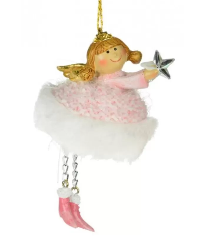 Boutique de Noël Ornament, Pink Fairy With Star. Made Of Resin.