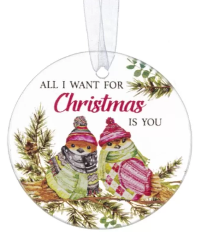 Boutique de Noël Sentiments*Ornament, Plaque With Bird Motif, With Message "All I Want For Christmas Is You"