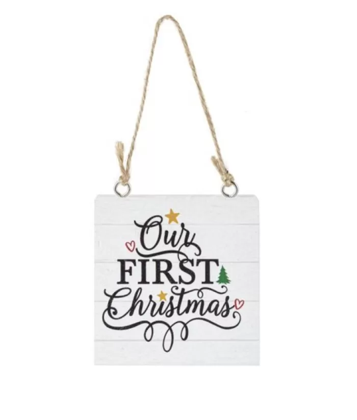 Boutique de Noël Ornament, Plaque, With Message "Our First Christmas"