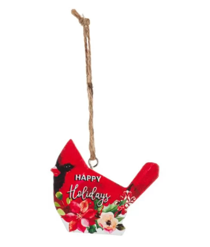 Boutique de Noël Sentiments*Ornament, Red Cardinal, With Message "Happy Holidays"