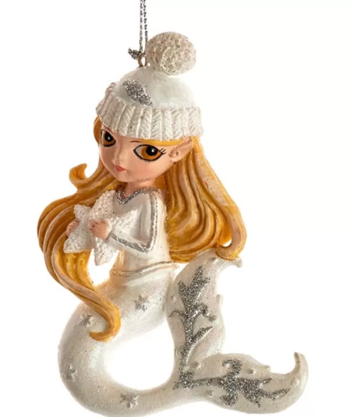 Boutique de Noël Ornament, Red Haired Mermaid, With Silver Spangling