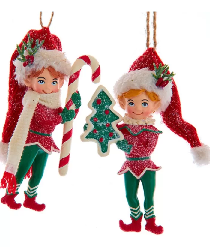 Boutique de Noël Ornament, "Red Hat" Christmas Elf With Candy Cane