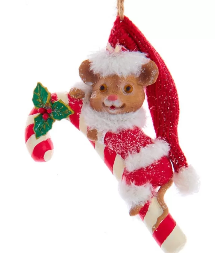 Boutique de Noël Ornament, "Red Hat" Christmas Mouse With Candy Cane