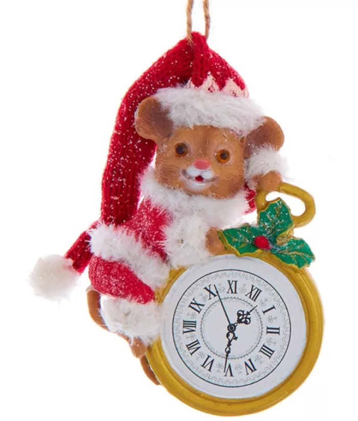 Boutique de Noël Ornament, "Red Hat" Christmas Mouse With Pocket Watch