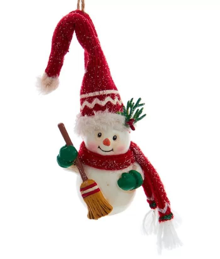 Boutique de Noël Bonhommes De Neige*Ornament, "Red Hat" Snowman With Broom