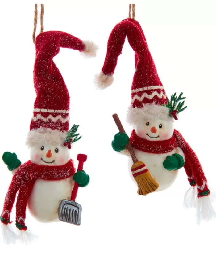 Boutique de Noël Ornament, "Red Hat" Snowman With Broom