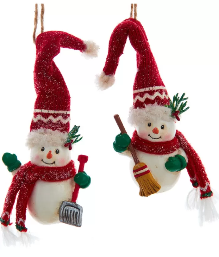 Boutique de Noël Bonhommes De Neige*Ornament, "Red Hat" Snowman With Broom