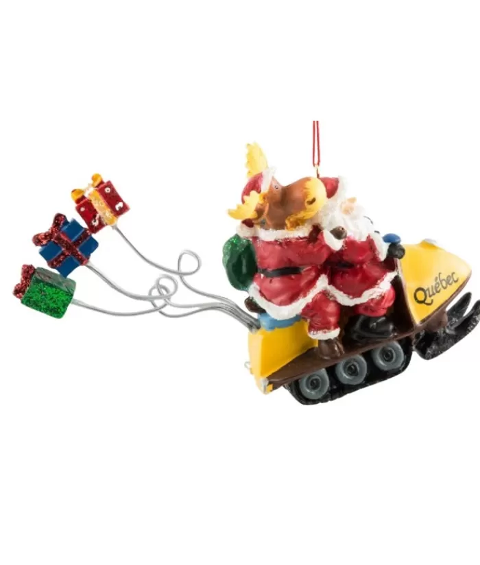 Boutique de Noël Animaux*Ornament, Santa And Moose On Yellow Snowmobile