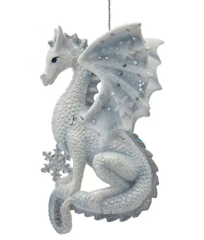 Boutique de Noël Ornament, Silver And White Spangled Dragon