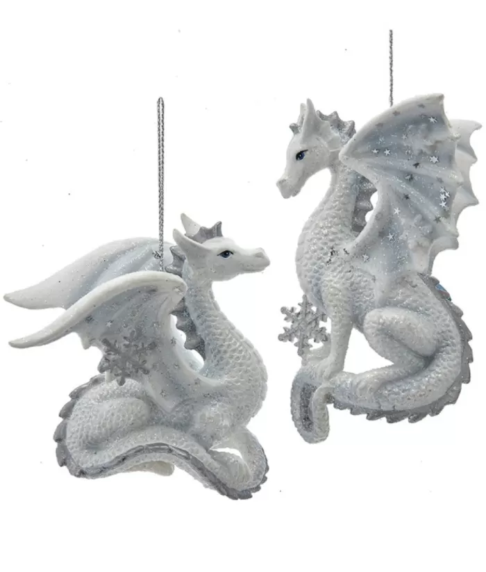 Boutique de Noël Ornament, Silver And White Spangled Dragon