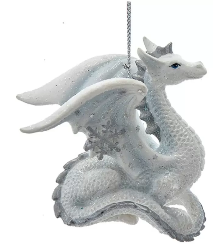 Boutique de Noël Animaux*Ornament, Silver And White Spangled Dragon, Resting