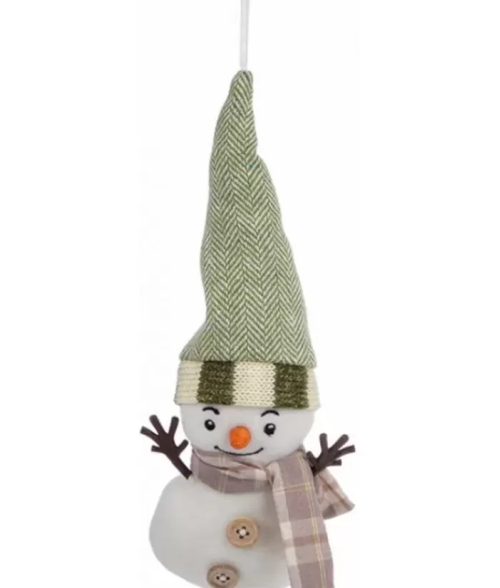 Boutique de Noël Bonhommes De Neige*Ornament, Snow Man With Scarf And Herring Bone Toque.