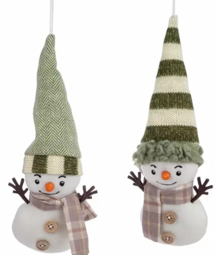 Boutique de Noël Bonhommes De Neige*Ornament, Snow Man With Scarf And Herring Bone Toque.