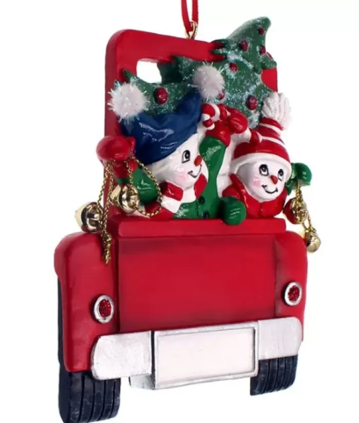 Boutique de Noël Bonhommes De Neige*Ornament, Snowmen With Tree, Red Pickup Truck