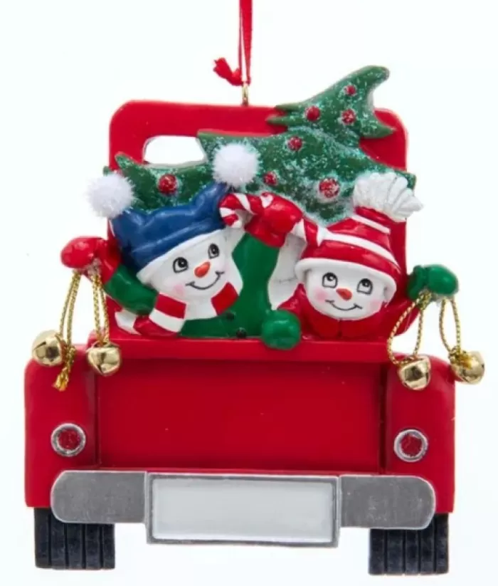 Boutique de Noël Ornament, Snowmen With Tree, Red Pickup Truck