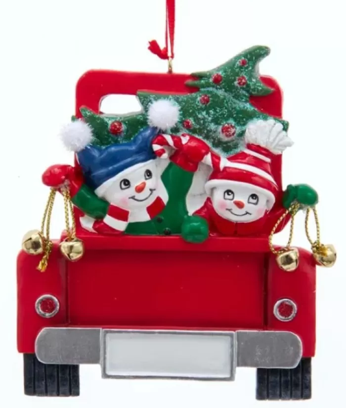 Boutique de Noël Bonhommes De Neige*Ornament, Snowmen With Tree, Red Pickup Truck