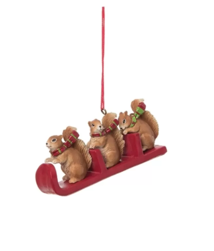 Boutique de Noël Ornament, Squirrels On A Sled