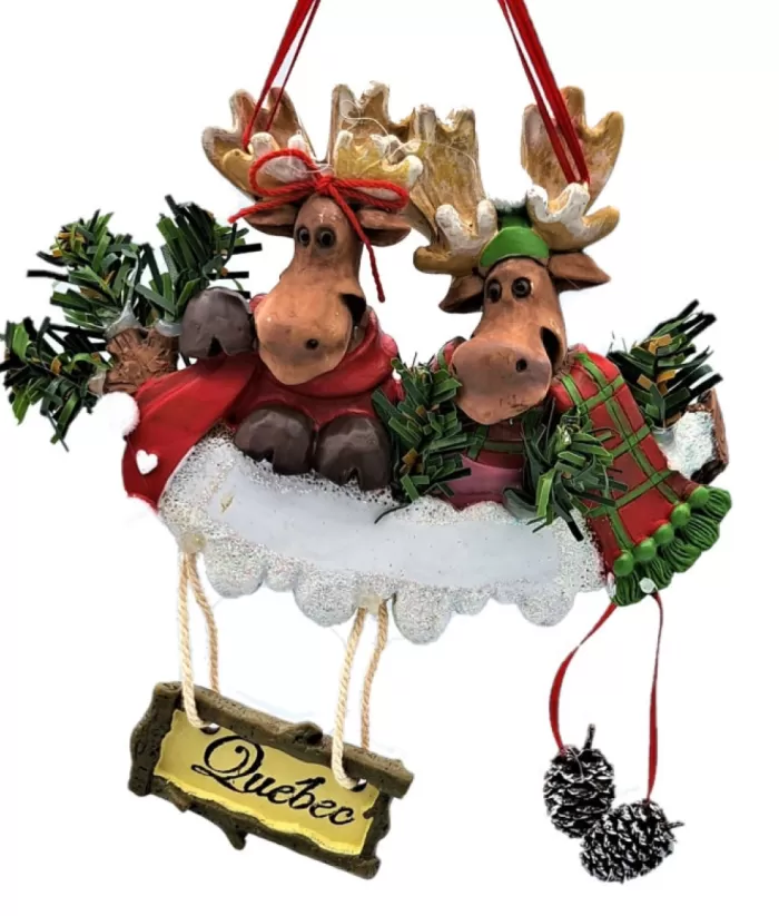 Boutique de Noël Ornament, Two Moose With Pine Cones