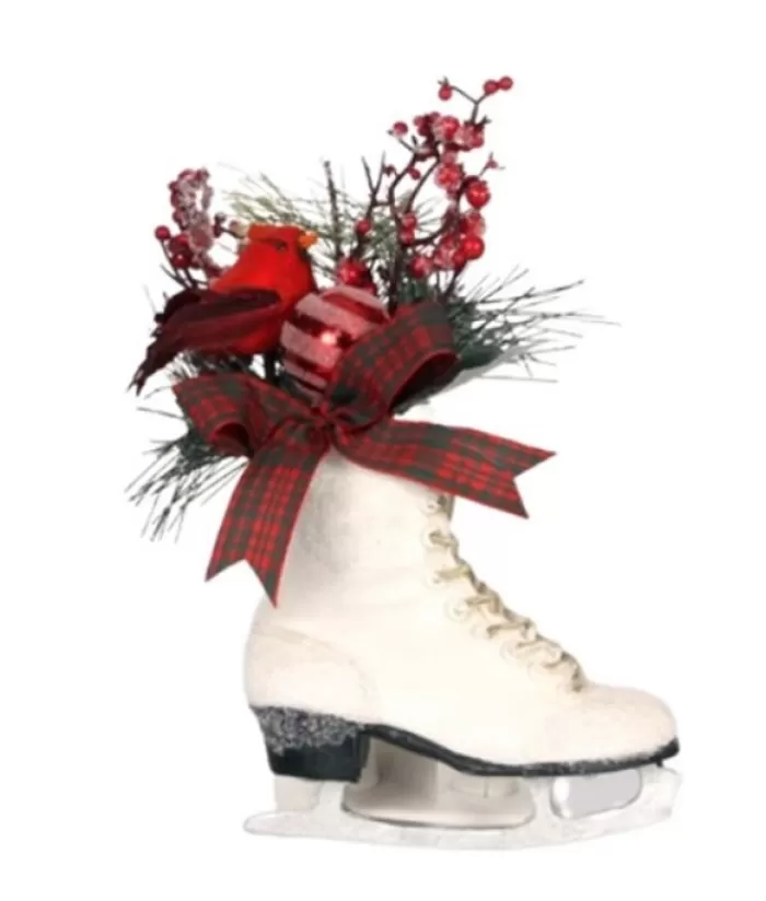 Boutique de Noël Sports*Ornament, White Skate With Red Cardinal And Garland