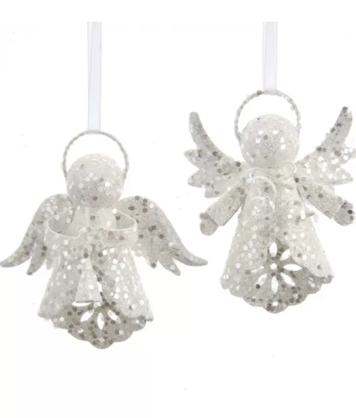 Boutique de Noël Ornament, White Sparkling Angel, With Her Wings Lowered.