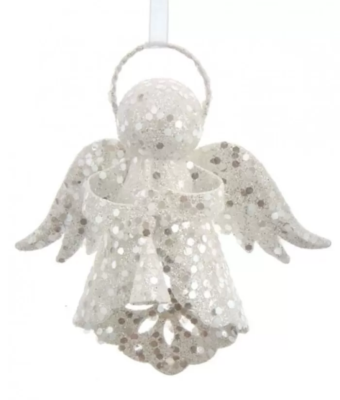 Boutique de Noël Ornament, White Sparkling Angel, With Her Wings Lowered.