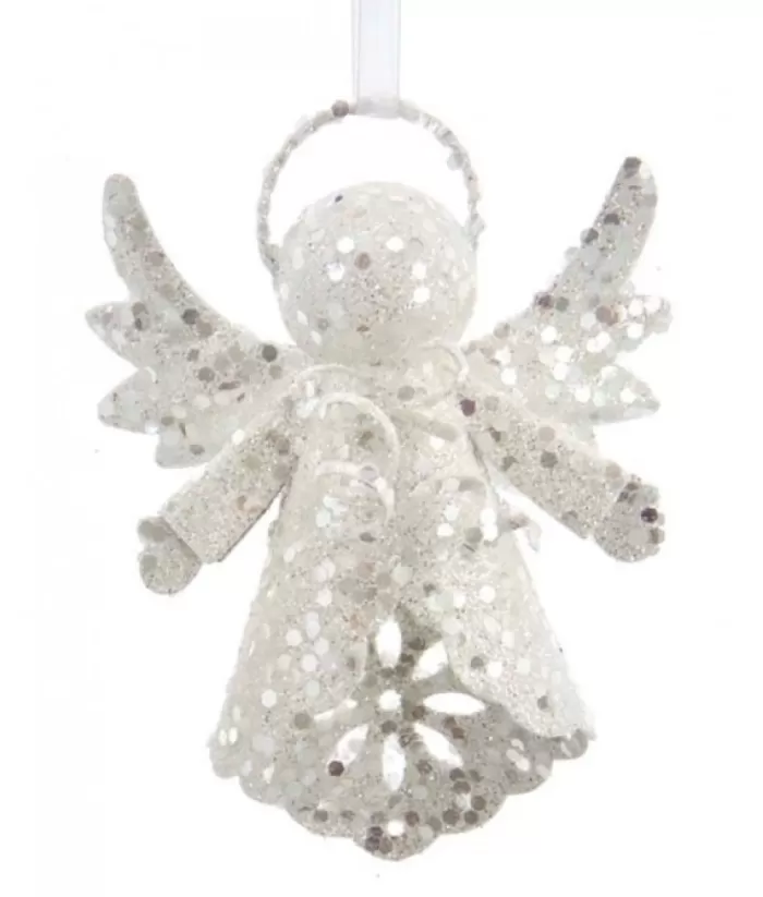 Boutique de Noël Ornament, White Sparkling Angel, With Her Wings Raised.