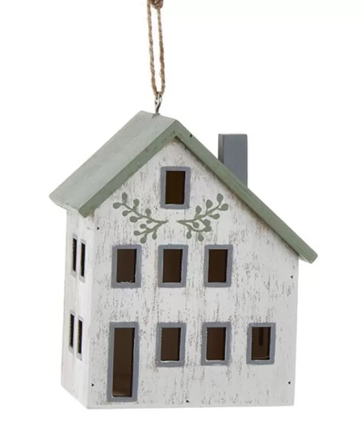 Boutique de Noël Sentiments*Ornament, Wooden House, In Sage And Ivory Colours