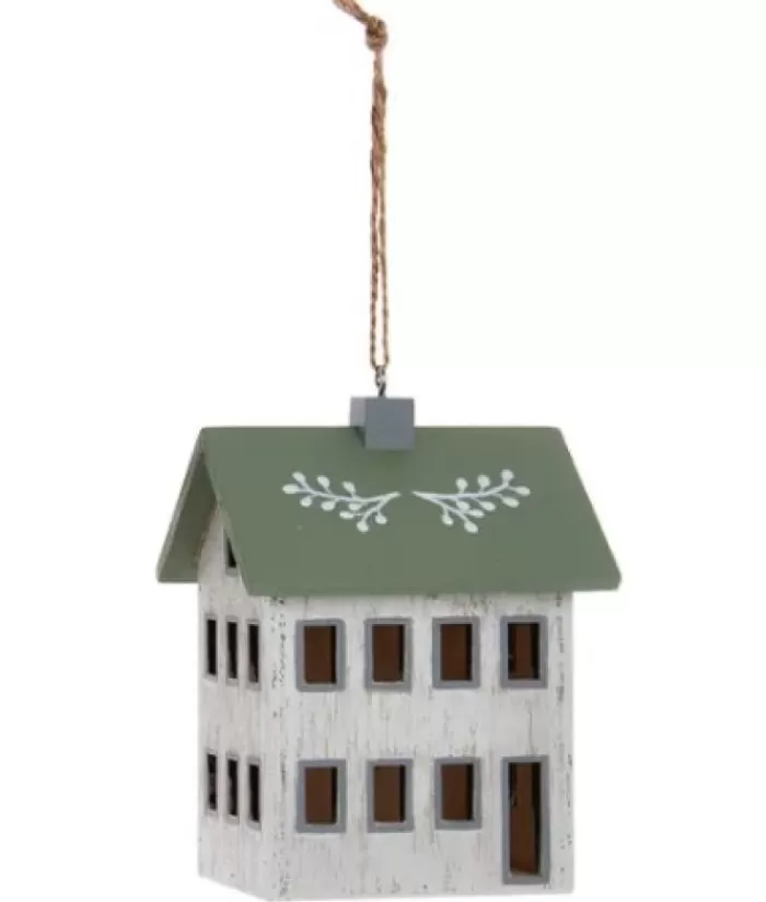 Boutique de Noël Sentiments*Ornament, Wooden House, Ivory And Sage Colours.