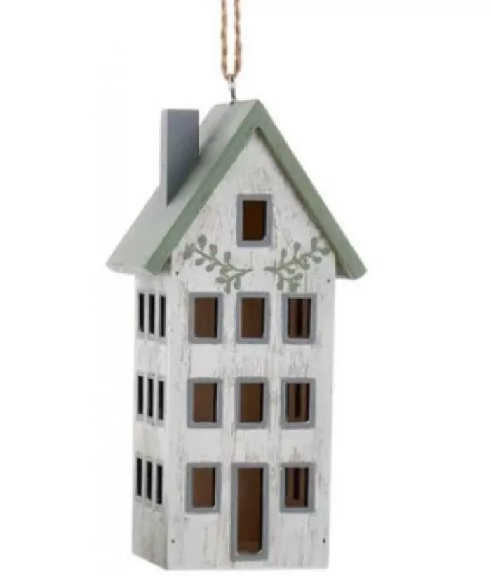 Boutique de Noël Ornament, Wooden House, Sage And Ivory Colours