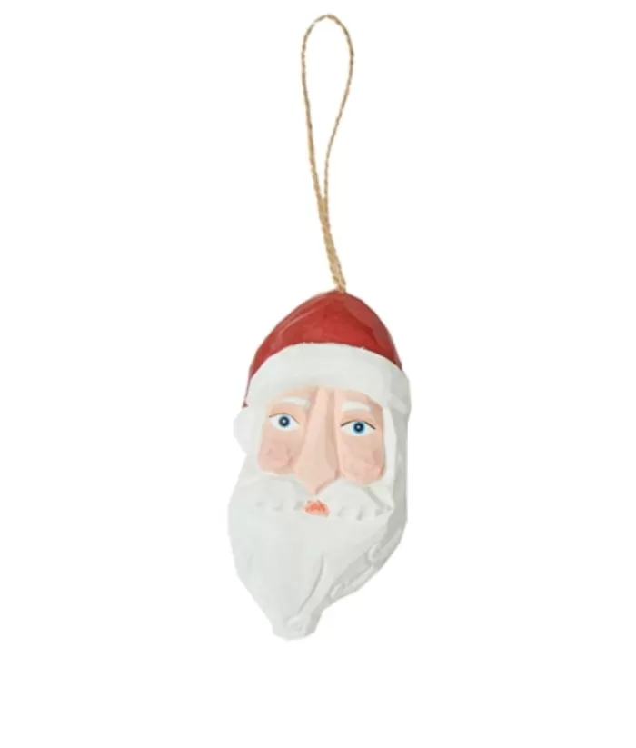 Boutique de Noël Ornament, Wooden Rustic Santa Head Figurine