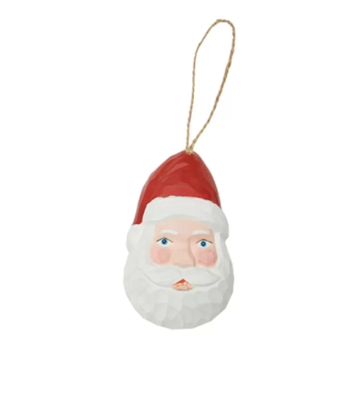 Boutique de Noël Ornament, Wooden Rustic Santa Head Figurine