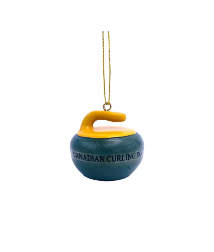 Boutique de Noël Sports*Ornament, Yellow Curling Rock, In Resin.