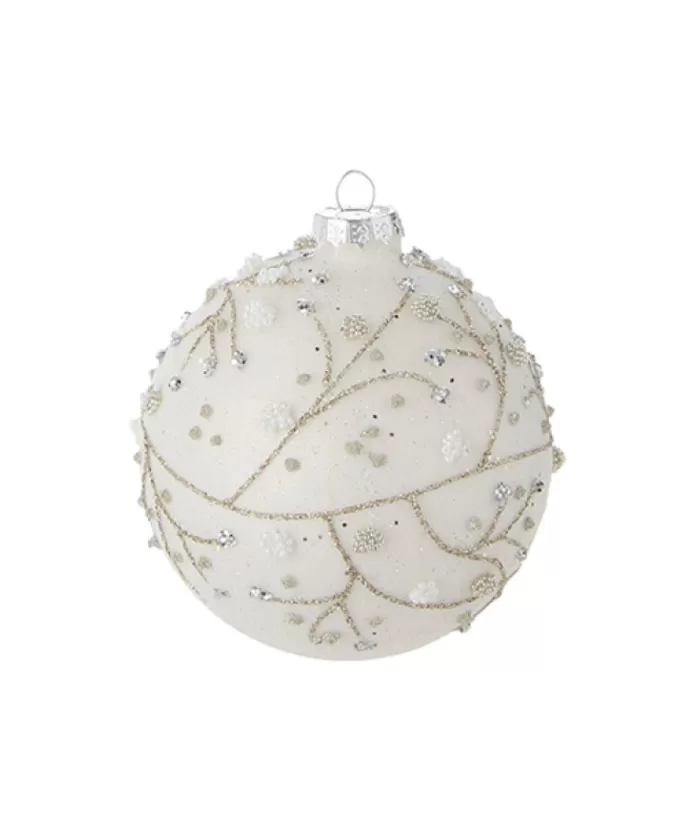 Boutique de Noël Ornate Glittered White Glass Ball, 100Mm