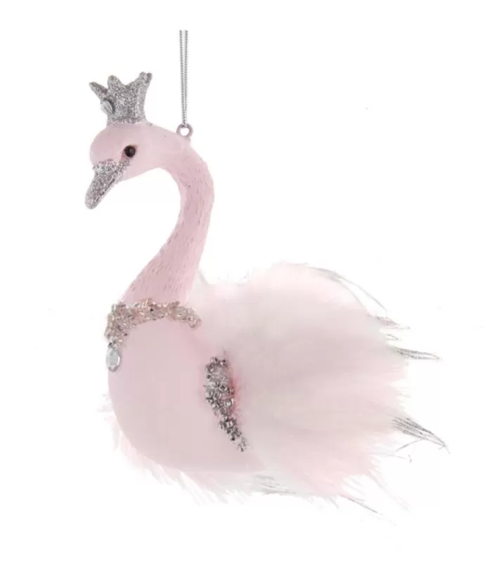 Boutique de Noël Pink Glass Swan Ornament, With Feathers