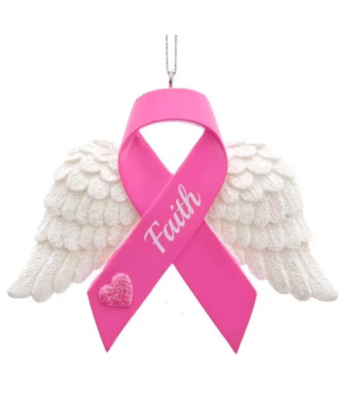 Boutique de Noël Pink Ribbon With Wings Ornament