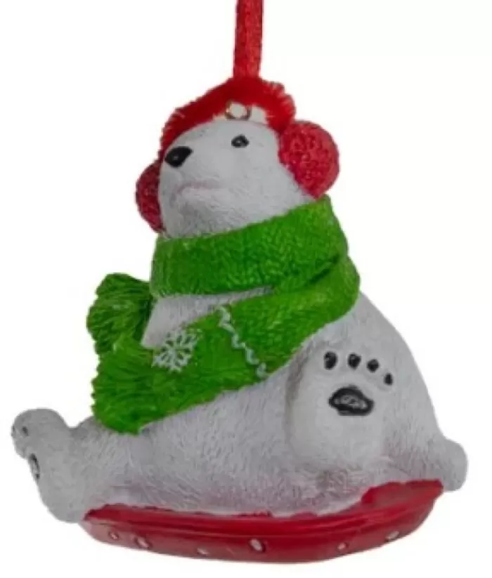 Boutique de Noël Polar Bear With Green Scarf Ornament