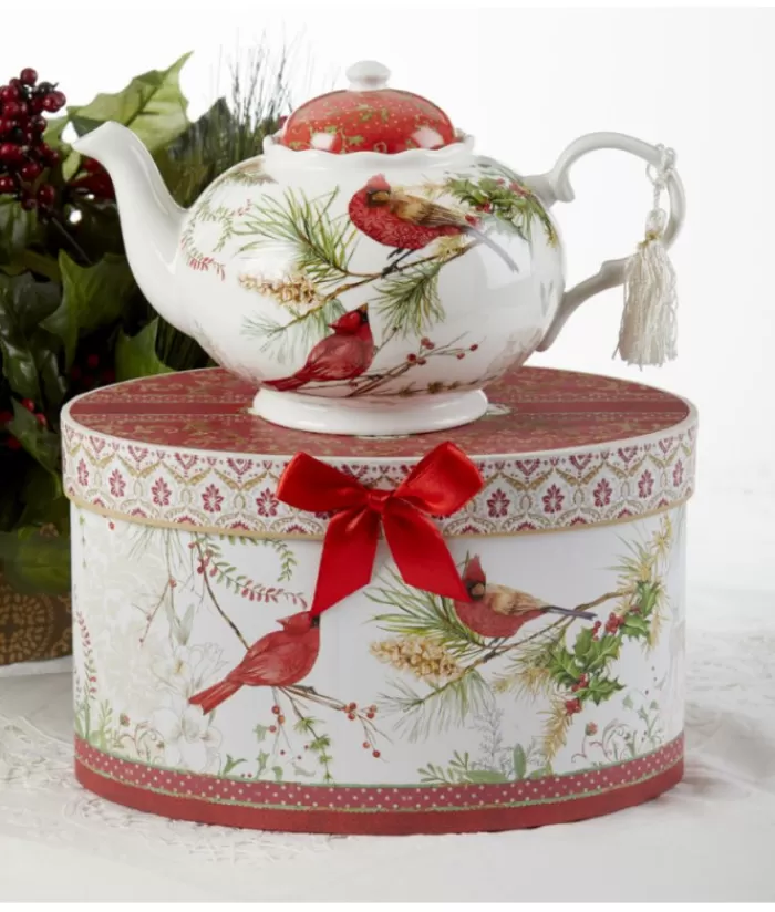 Boutique de Noël Vaisselles De Noël*Porcelain Tea Pot, Cardinal Motif