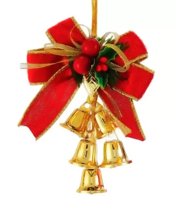 Boutique de Noël Cloches & Grelots*Red And Gold Bow With Classic Bells Ornament