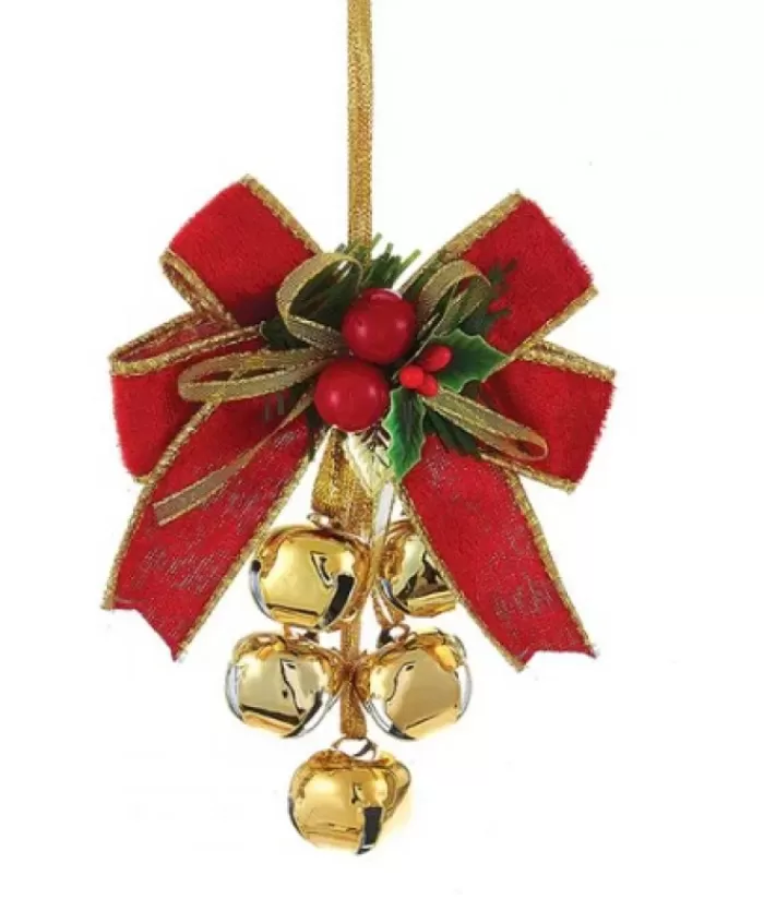 Boutique de Noël Cloches & Grelots*Red And Gold Bow With Jingle Bells Ornament