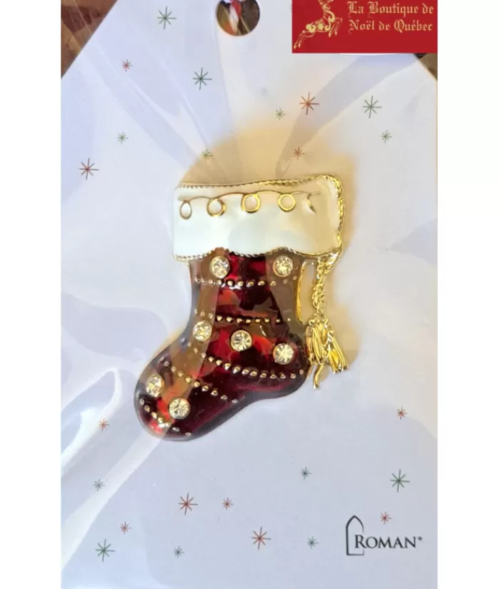 Boutique de Noël Bijoux*Red And White Christmas Stocking Brooch