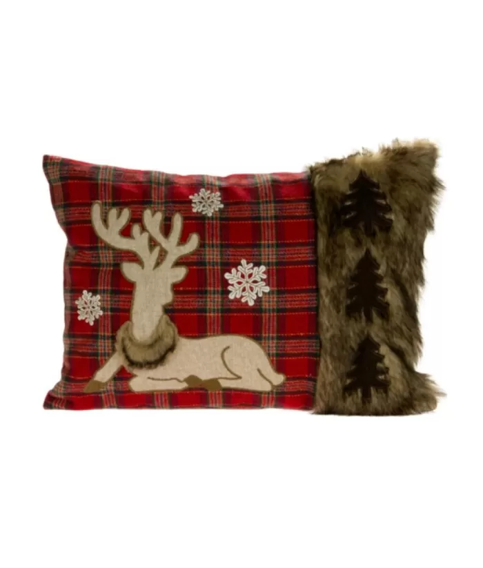 Boutique de Noël Red Plaid Deer Cushion