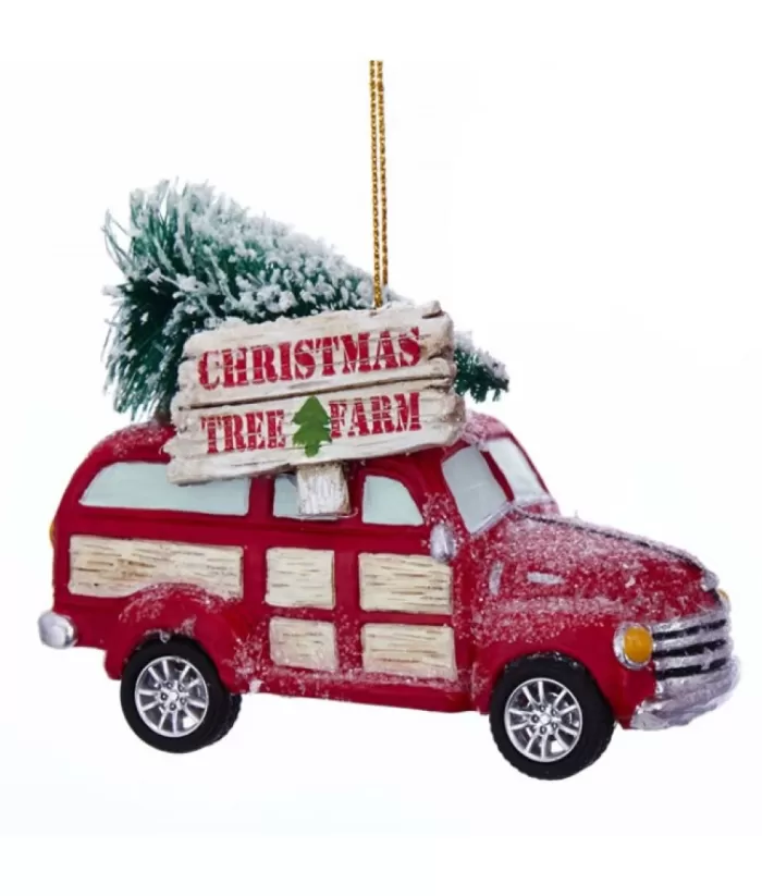 Boutique de Noël Red Truck With ''Christmas Tree Farm'' Ornament