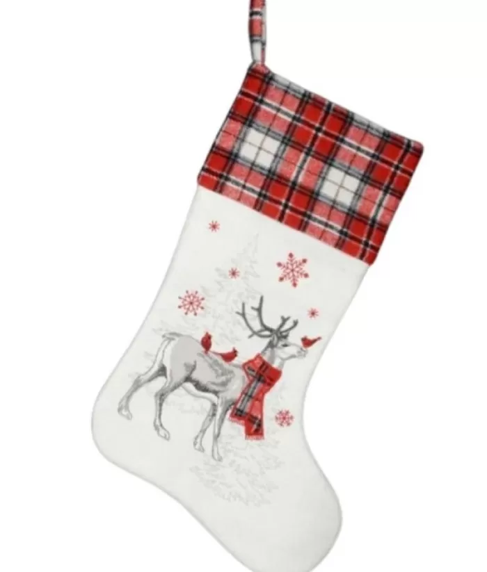 Boutique de Noël Reindeer Plaid Stocking