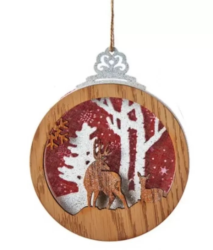 Boutique de Noël Flocons & Étoiles*Round Wooden Deer Ornament