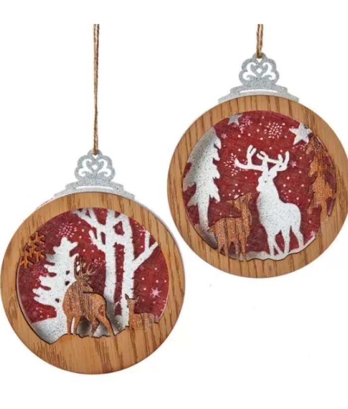 Boutique de Noël Flocons & Étoiles*Round Wooden Deer Ornament