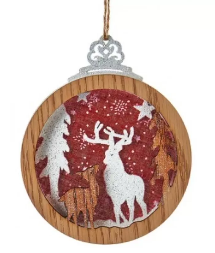 Boutique de Noël Flocons & Étoiles*Round Wooden White Deer Ornament