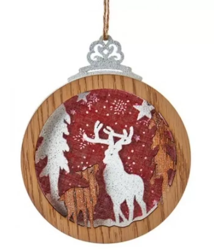 Boutique de Noël Round Wooden White Deer Ornament