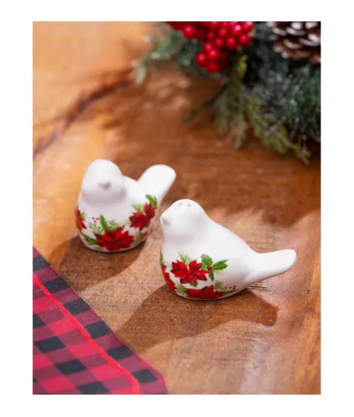 Boutique de Noël Vaisselles De Noël*Salt And Pepper Shaker Set, Poinsetta Design