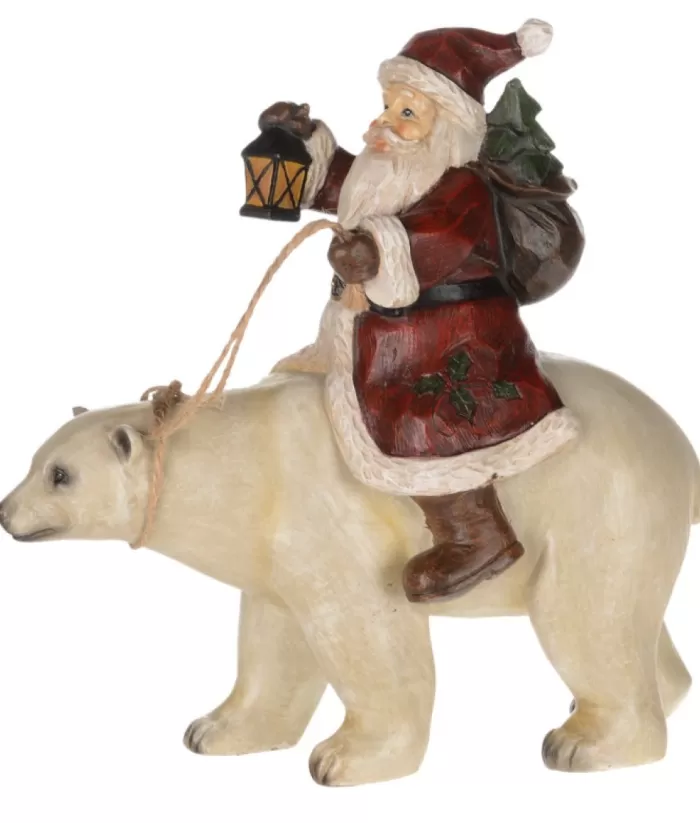 Boutique de Noël Santa Riding A Polar Bear, 8.5" Tall