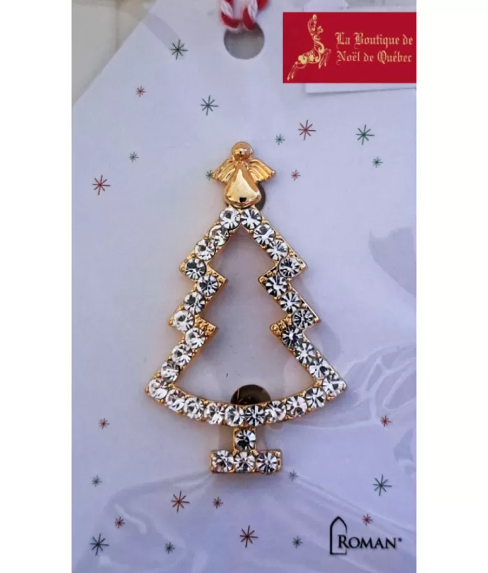 Boutique de Noël Shiny Metal And Glass Tree Shaped Festive Brooch